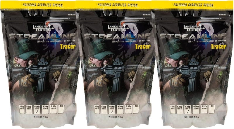 Lancer Tactical 0.20g-0.30g Streamline Competition Grade Tracer Airsoft BBS (Color: Green) X3 - Image 1